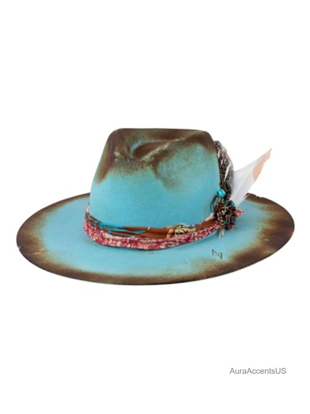 100% Wool Stiff Felt Handmade Distressed Fedora Hat Wide Brim Rancher
